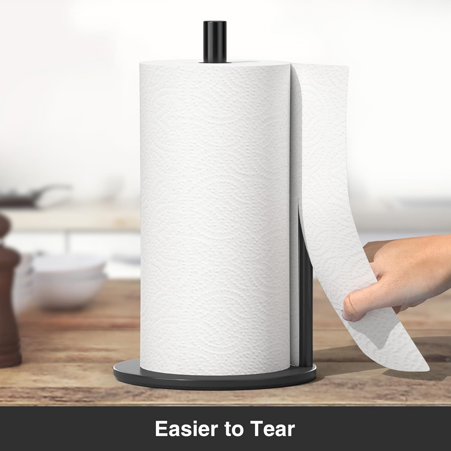Countertop Paper Towel Holder – Black Stainless Steel with Weighted Base