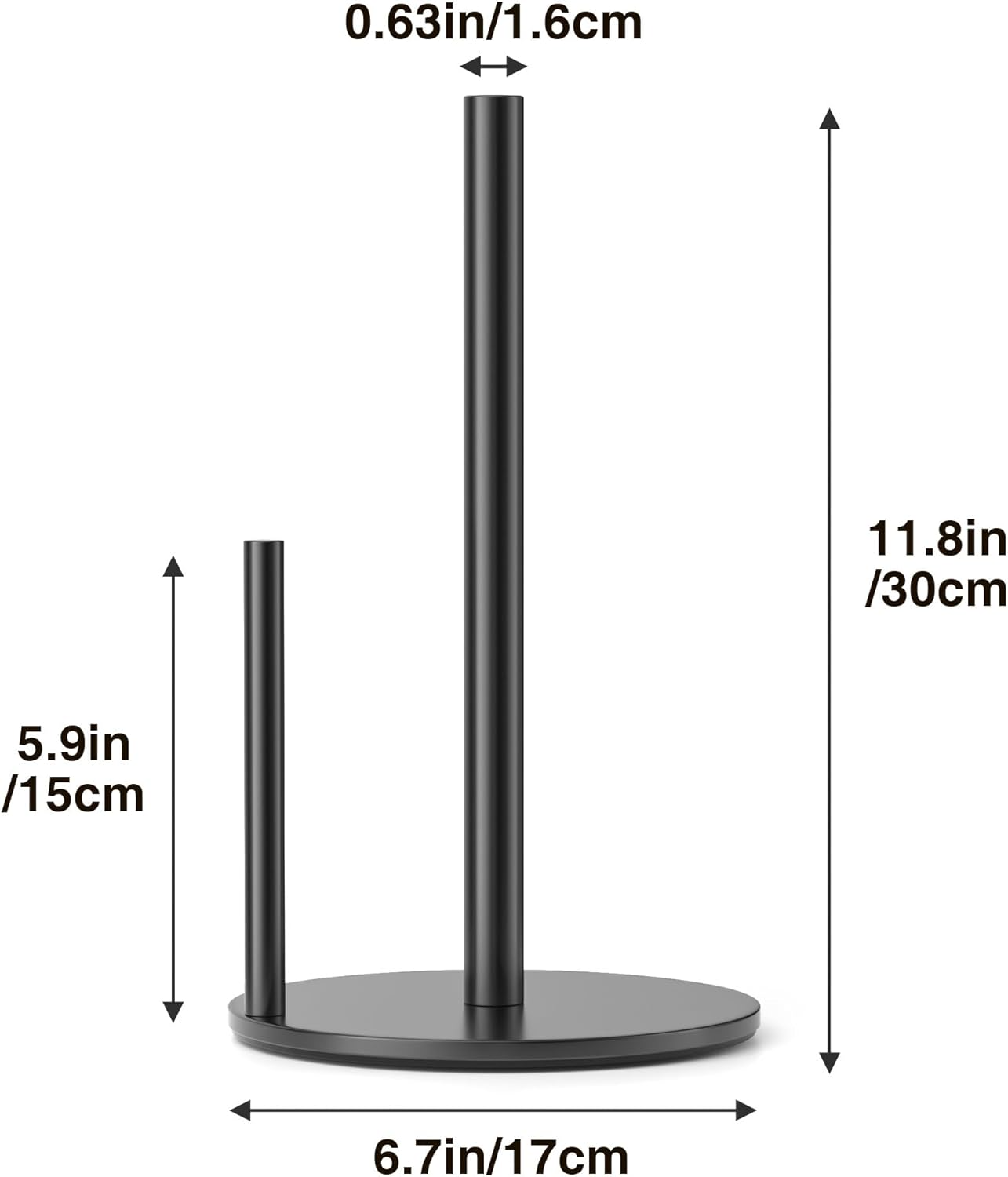 Countertop Paper Towel Holder – Black Stainless Steel with Weighted Base