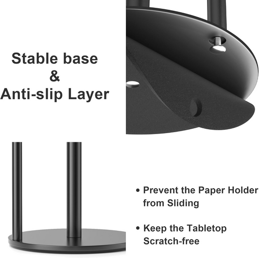 Countertop Paper Towel Holder – Black Stainless Steel with Weighted Base